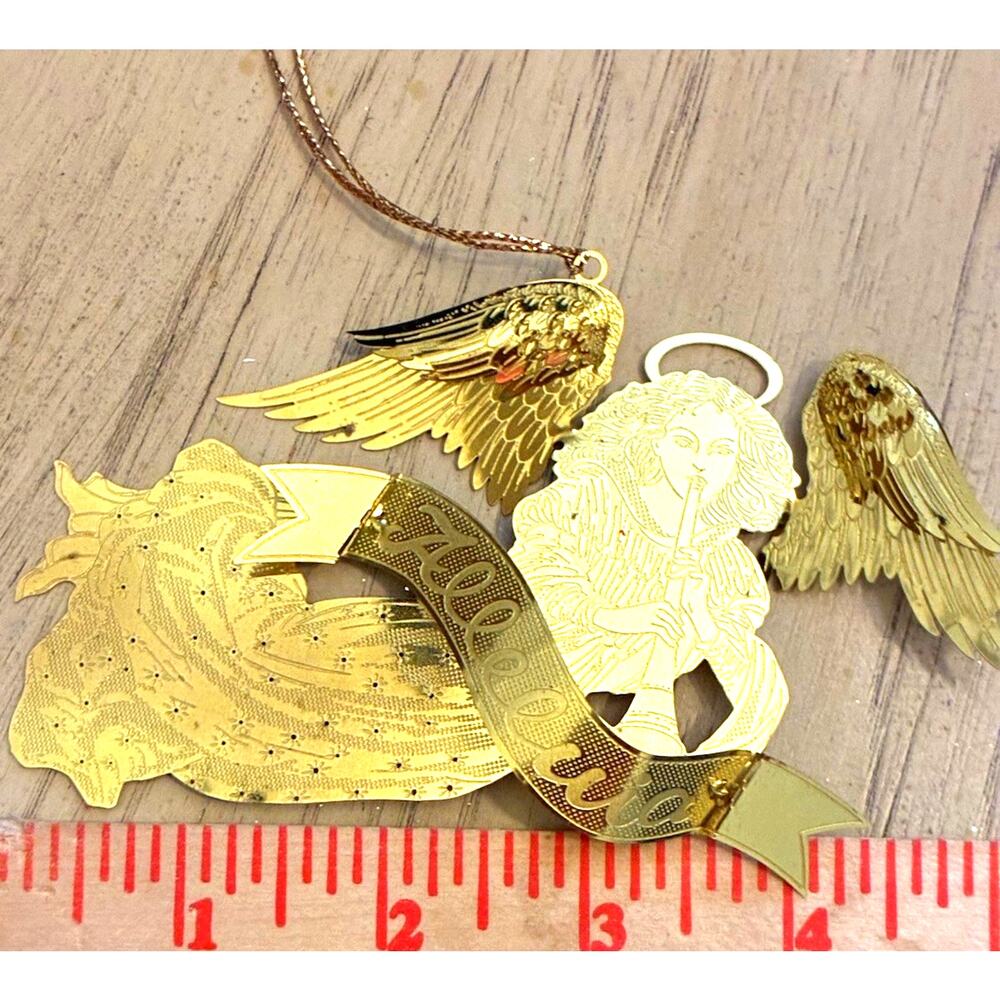 Gold Plate Brass 3D Angel w/ Horn Vintage Christmas Ornament Metallic 70s 80s